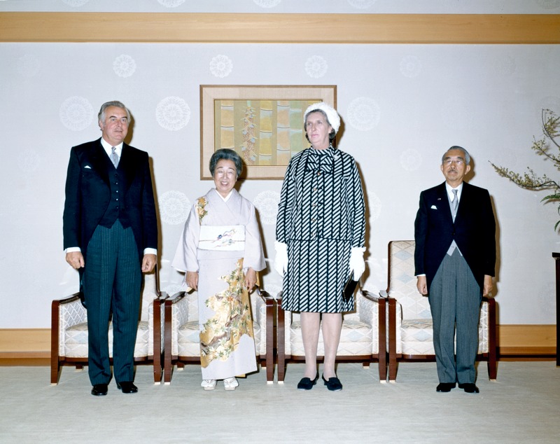 Gough and Margaret Whitlam with the Emperor and Empress of Japan during an official visit, 1973.