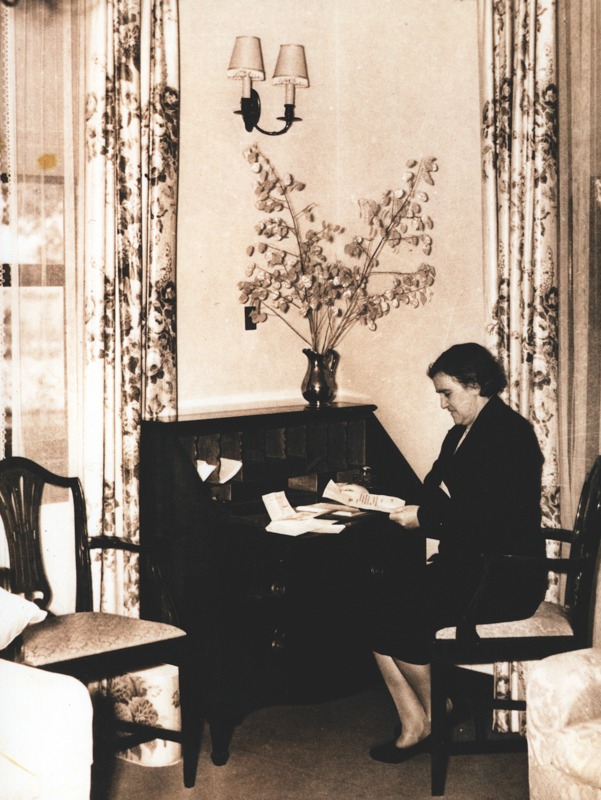 Elsie Curtin, pictured at her desk at The Lodge 1942.